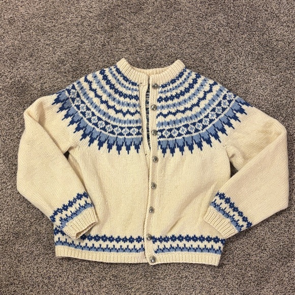 Turi Sweaters - Women's Cream and Blue Cardigan Sweater